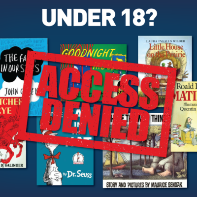 Assorted children's books with "Access Denied" stamp