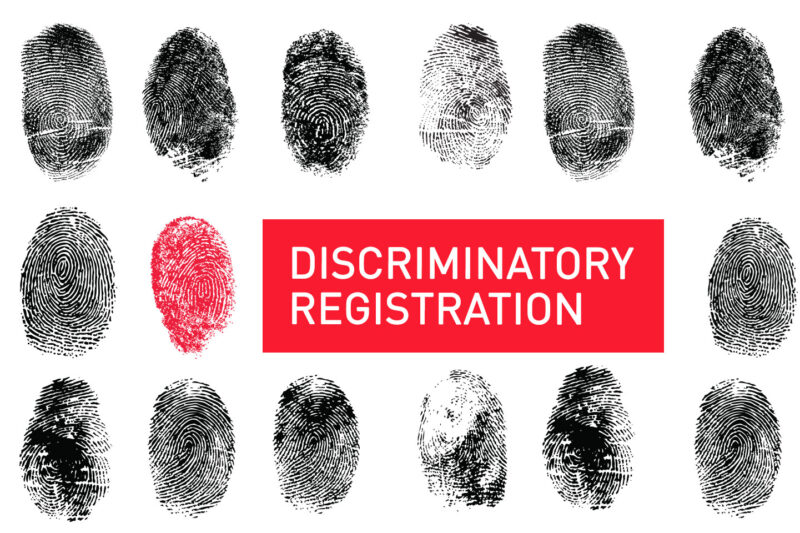 Discriminatory Registration system with finger prints