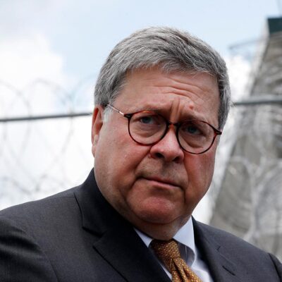 Attorney General William Barr speaks to reporters after touring the Edgefield Federal Correctional Institution Monday, July 8, 2019, in Edgefield, S.C. (AP Photo/John Bazemore)