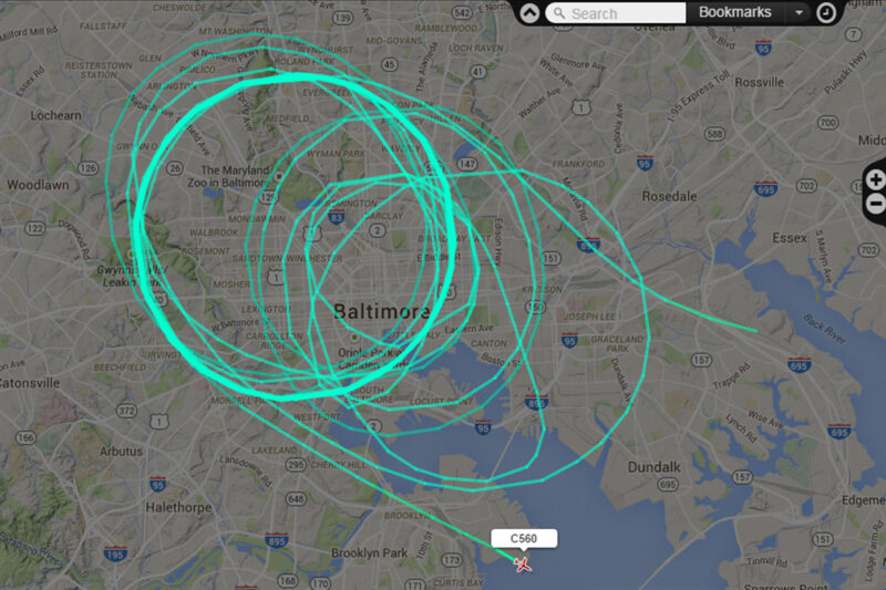 Image of flight path over Baltimore