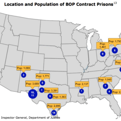 Map of BOP Private Prisons Inside the U.S.