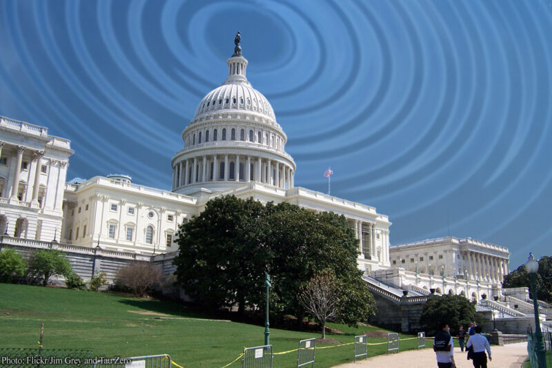 Photo of US Capitol with radio waves in sky