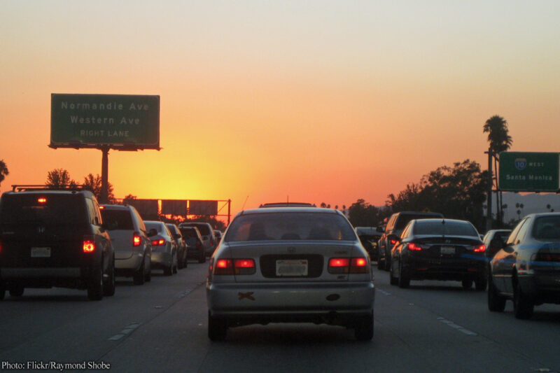Photo of cars on LA freeway at dusk