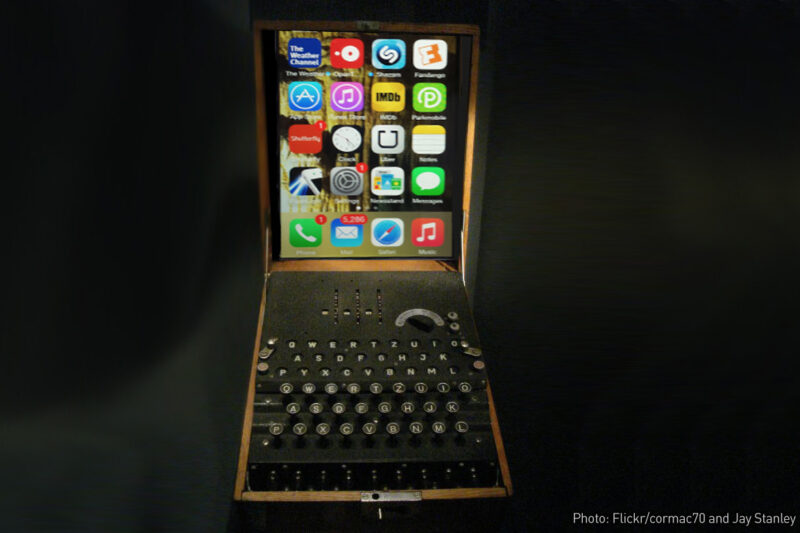 Photo mashup of Enigma machine and iPhone