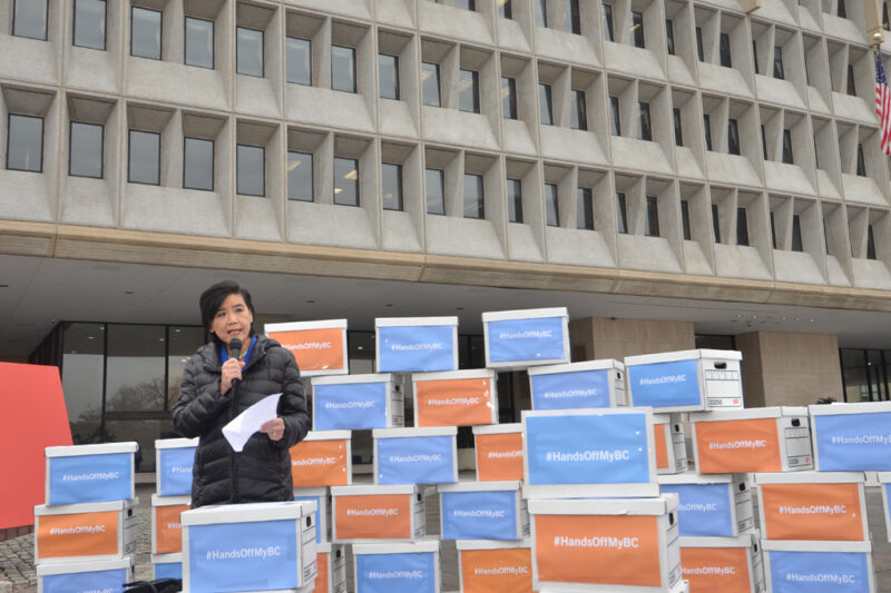 Rep Judy Chu (D-Calif.) speaks at the petition delivery