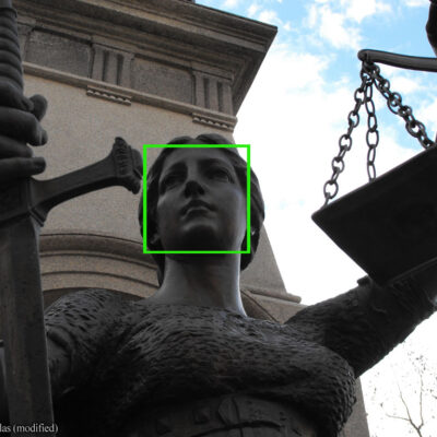 Statue of Lady Justice with green box around her face