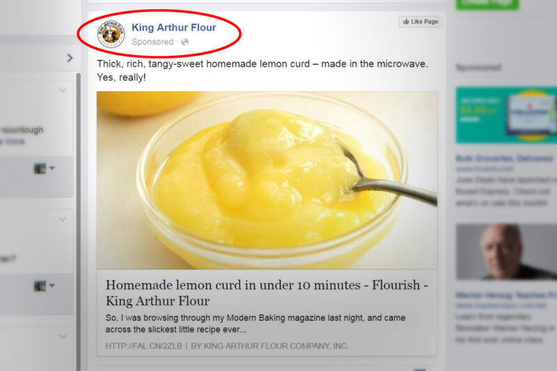 Lemon curd recipe posting on Facebook