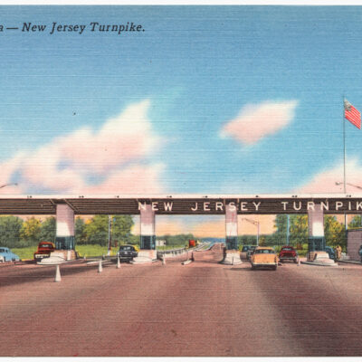 Classic postcard of New Jersey Turnpike toll plaza