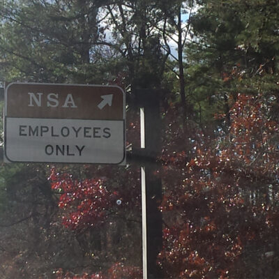 Sign at entrance to NSA building: "Employees Only"