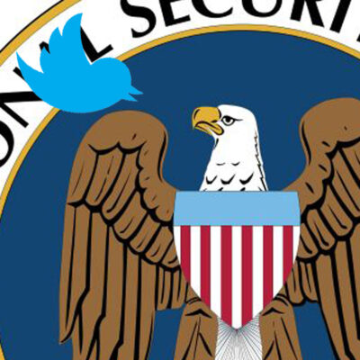 Eagle on NSA logo and Twitter logo bird looking at each other