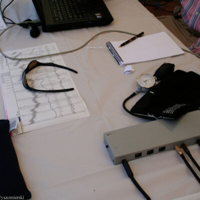 Polygraph setup on table at FBI recruiting event