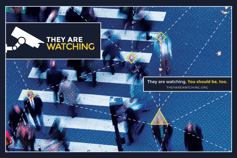 "They Are Watching" promo image showing street surveillance