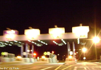 Photo of toll booth at night