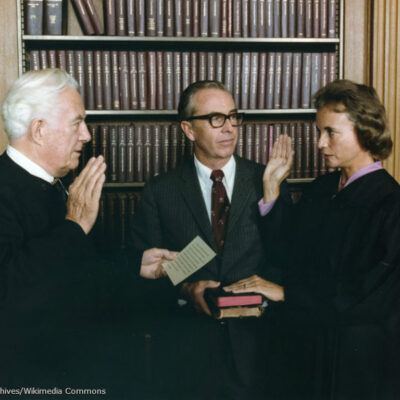 Chief Justice Warren Burger Swears in Sandra Day O'Connor to the Supreme Court.
