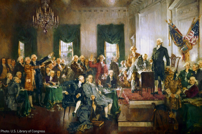 The signing of the Constitution in 1787