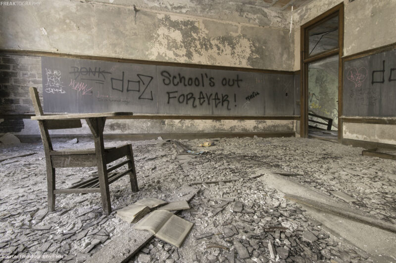 Dilapidated and abandoned school in Detroit