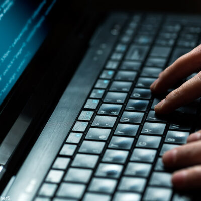 Hacker coding on laptop