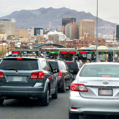 Cars wait to cross into the United States at the Paso del Norte Port of Entry.