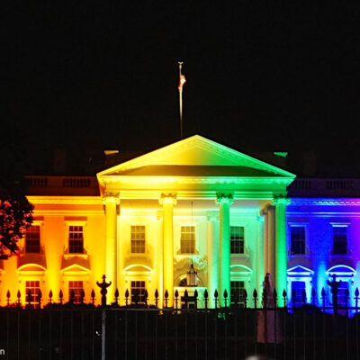 The White House lit in rainbow colors