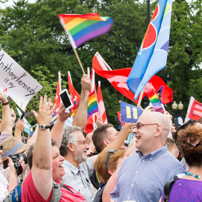 Crowd celebrating same-sex marriage ruling
