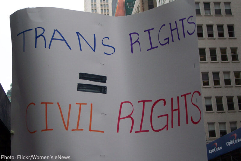 "Trans Rights = Civil Rights" poster at rally