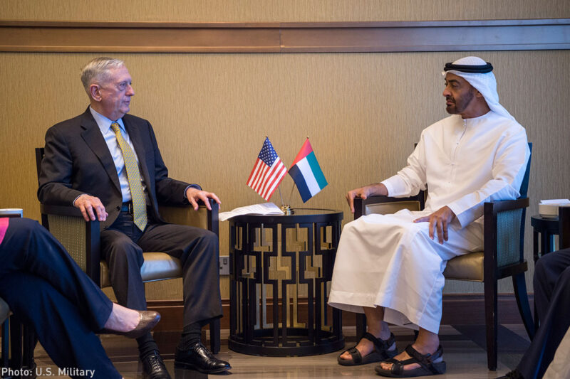 Secretary of Defense Jim Mattis meets with the United Arab Emirates' Crown Prince Mohammed bin Zayed bin Sultan Al Nahyan in Abu Dhabi, UAE.