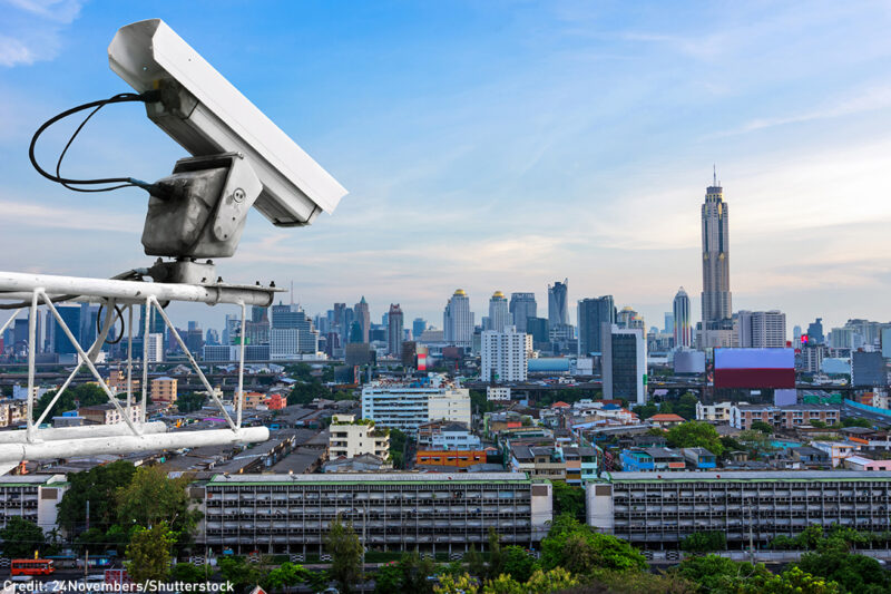 CCTV camera looking onto city
