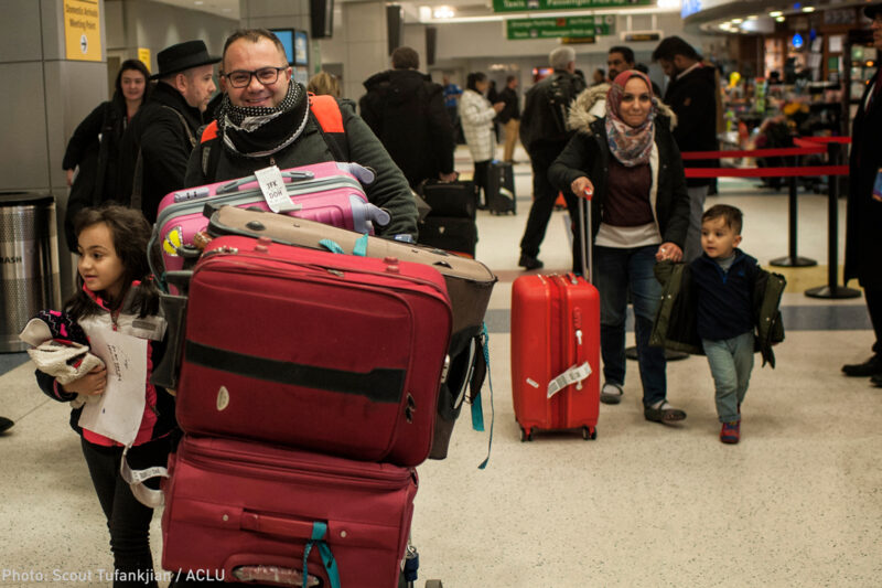 Iraqi refugee family arriving at John F. Kennedy International Airport