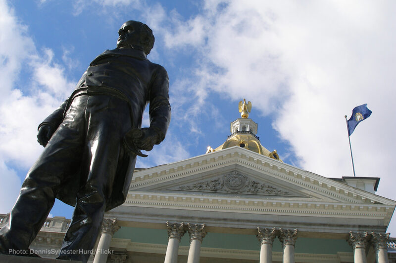 Statue of Daniel Webster outside of the New Hampshire statehouse