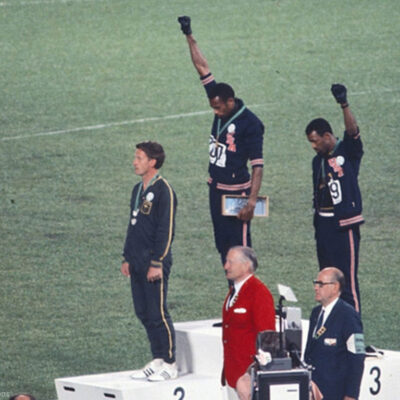 Tommie Smith and John Carlos demonstrating at the Mexico City Olympics 1968
