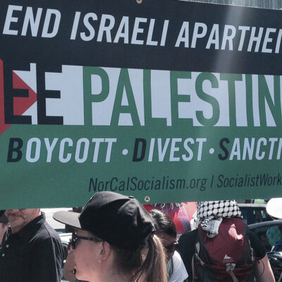 Protest with Free Palestine Boycott Divest Sanction Banner