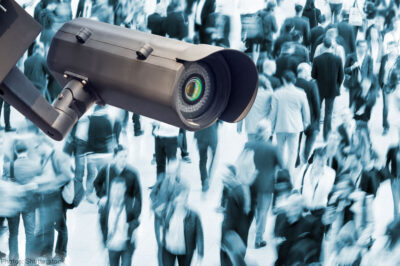 A surveillance camera over a crowd