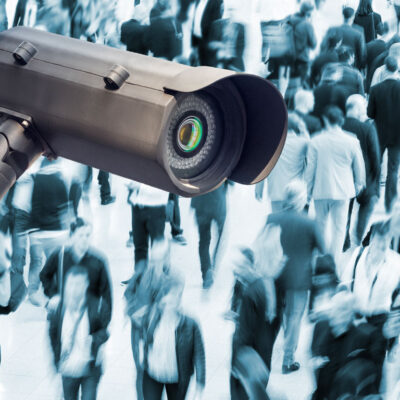A surveillance camera over a crowd