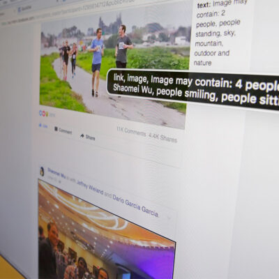 A screen displaying Facebook's facial recognition technology
