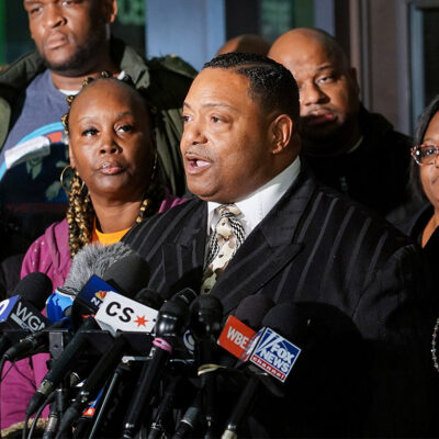 The Rev. Marvin Hunter, Laquan McDonald's great-uncle, speaks with reporters at the Leighton Criminal Court Building in Chicago on Friday, Jan. 18, 2019, after the sentencing of former Chicago officer Jason Van Dyke for the 2014 shooting of McDonald.