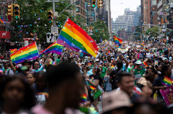 Revelers at an LGBTQ Pride parade