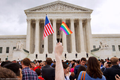 A crowd celebrates outside of the Supreme Court in Washington after the court declared that same-sex couples have a right to marry anywhere in the U.S.