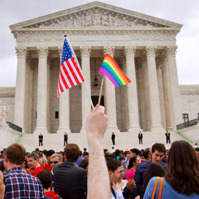 A crowd celebrates outside of the Supreme Court in Washington after the court declared that same-sex couples have a right to marry anywhere in the U.S.