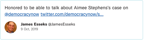 Honored to be able to talk about Aimee Stephens’s case on @democracynow