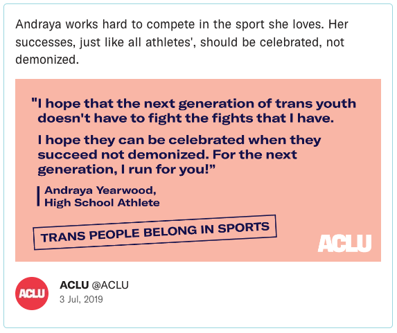Andraya works hard to compete in the sport she loves. Her successes, just like all athletes', should be celebrated, not demonized.