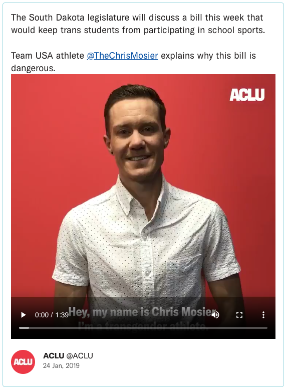 The South Dakota legislature will discuss a bill this week that would keep trans students from participating in school sports. Team USA athlete @TheChrisMosier explains why this bill is dangerous.