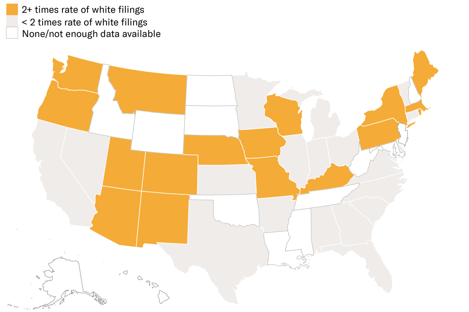 Map of eviction filings by state