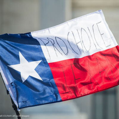The flag of Texas with Pro Choice Texan written upon it