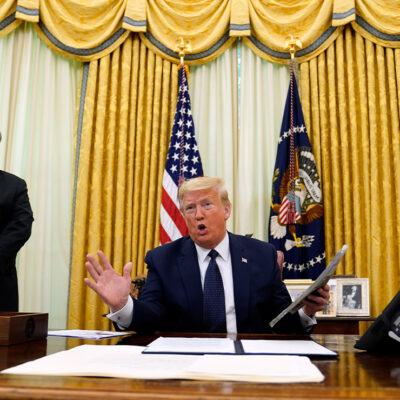 President Donald Trump speaks before signing an executive order aimed at curbing protections for social media giants, taken in the Oval Office of White House