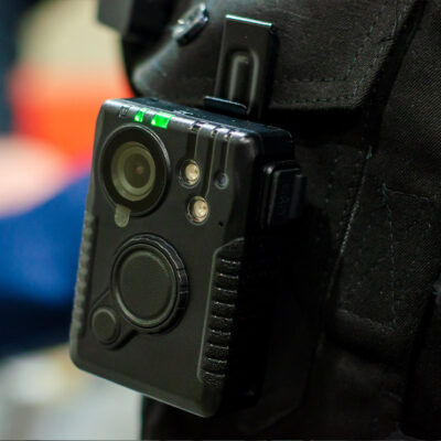 Close up of a police officer's body camera
