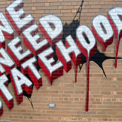 Mural reads "We Need Statehood" as part of Washington DC Mayor Muriel Bowser's commissioned #MuralsDC51 project across the city