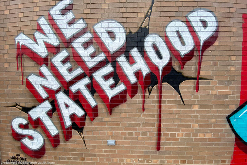 Mural reads "We Need Statehood" as part of Washington DC Mayor Muriel Bowser's commissioned #MuralsDC51 project across the city