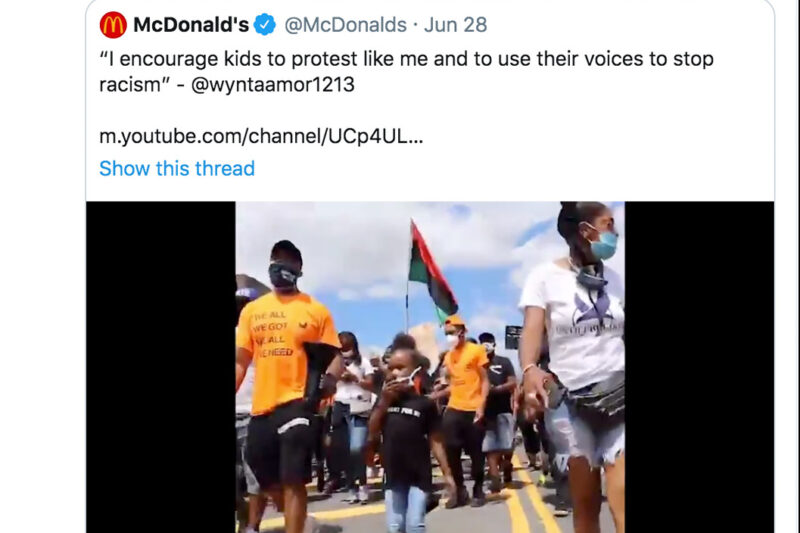 A tweet sent from the ACLU account calling out McDonalds for "woke-washing"