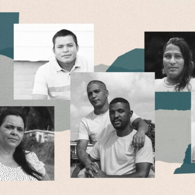 Collage of seven immigrants who share their experiences of being detained during the COVID-19 crisis.