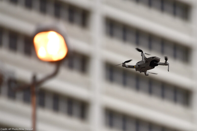A law enforcement drone in flight.